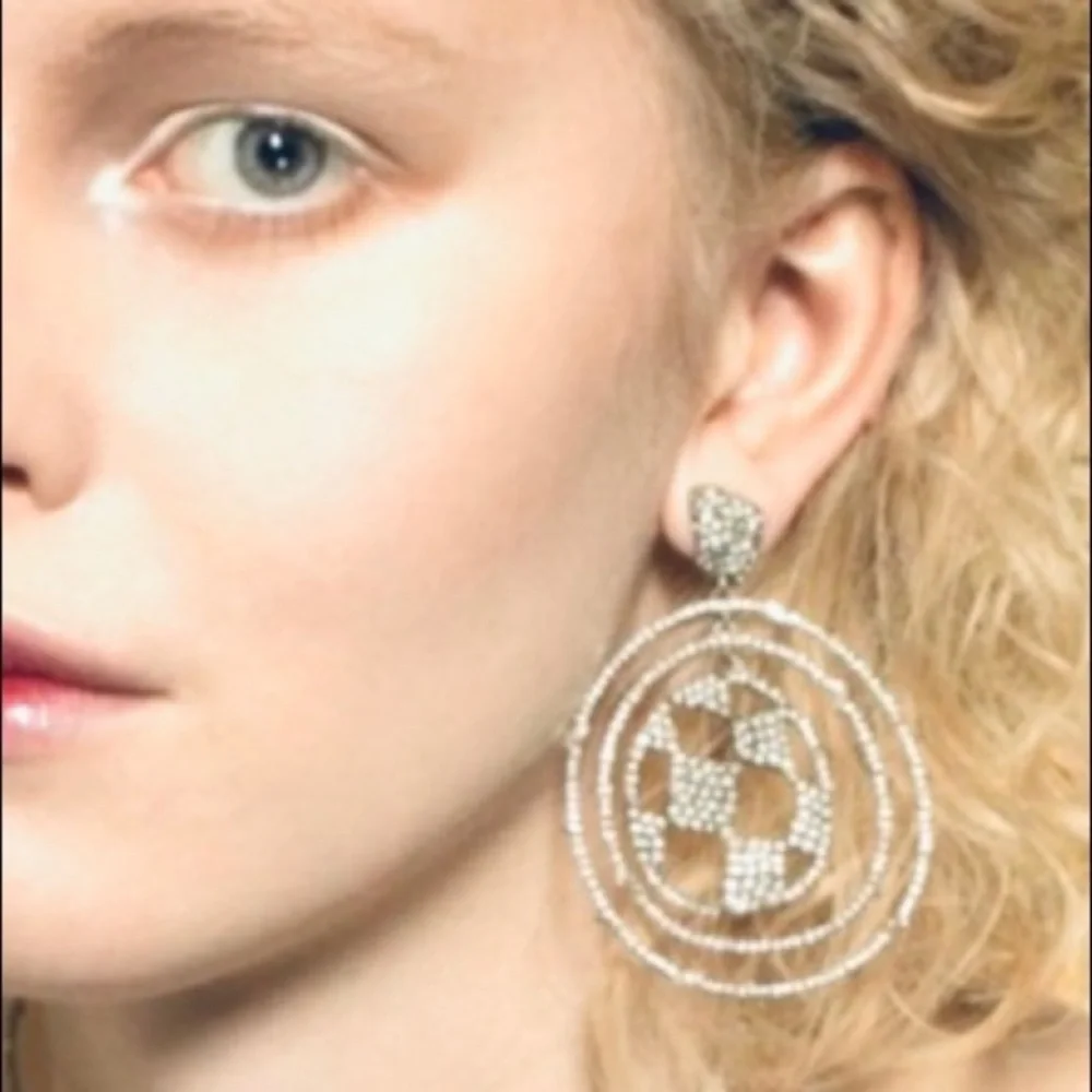 ALEXIS BITTAR • Silver Checkerboard Orbiting Hoop Crystal Earrings